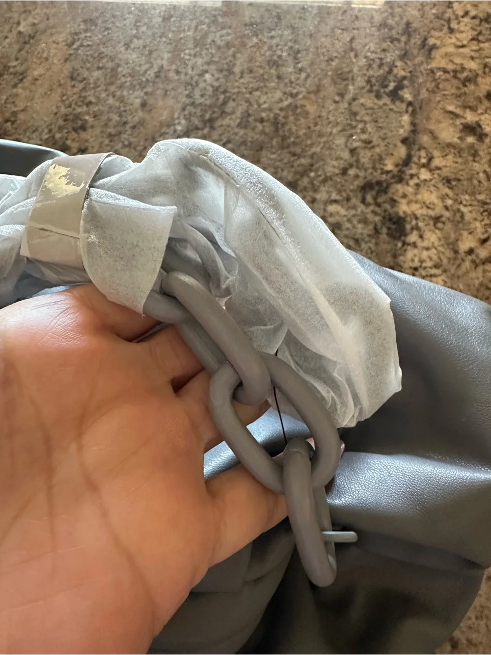 Badgley Mischka Gray Gathered Leather Clutch with Chain.🩶